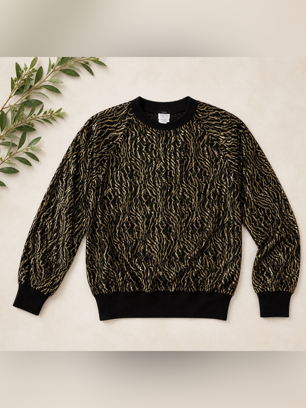 Vintage Animal Print Blouse with Gold Lame